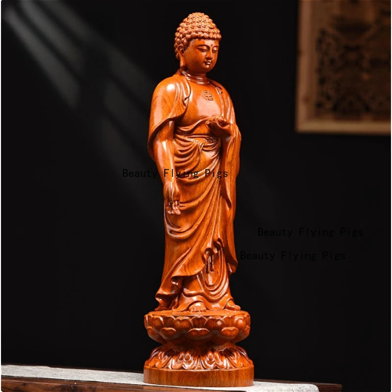 High 13/17/27cm wood carving the buddha figurine amitabha statue sculpture home decoration wooden craft art ornament
