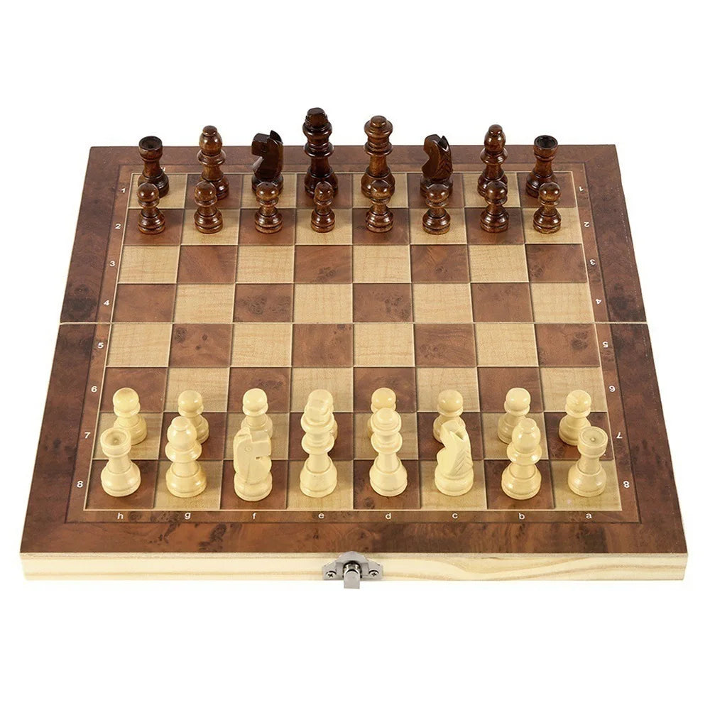 Foldable international chess 3-in-1 wooden set toy educational brain training board game high-end wood-chess-pieces