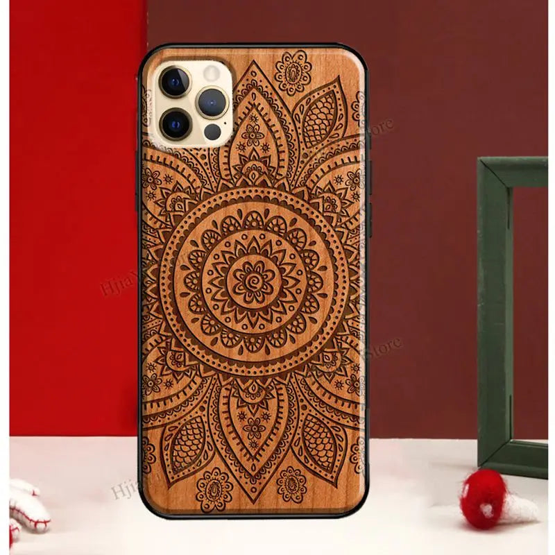 Mandala floral wood for iphone 13 12 pro max mini cover phone case 11 14 xs x xr 7 8 plus se - 773 / 14pro max