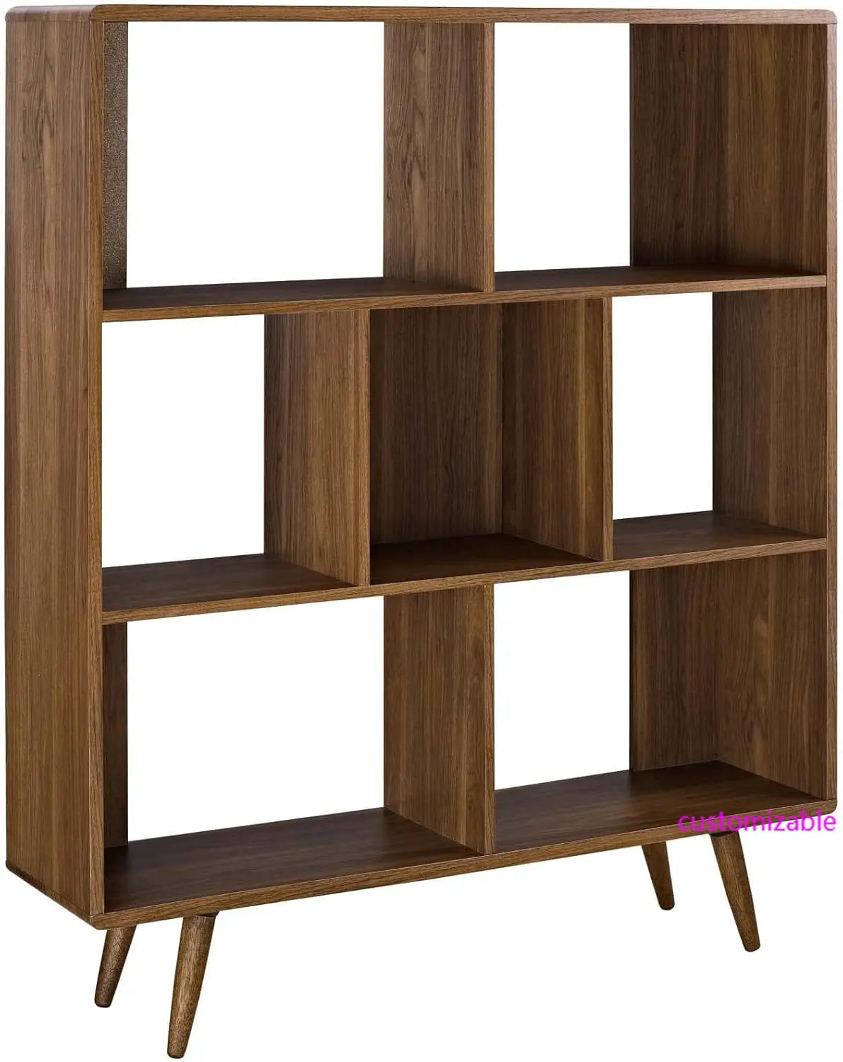 Transmit mid-century offset cube wood 7 tier bookcase in walnut - united states - bookshelf