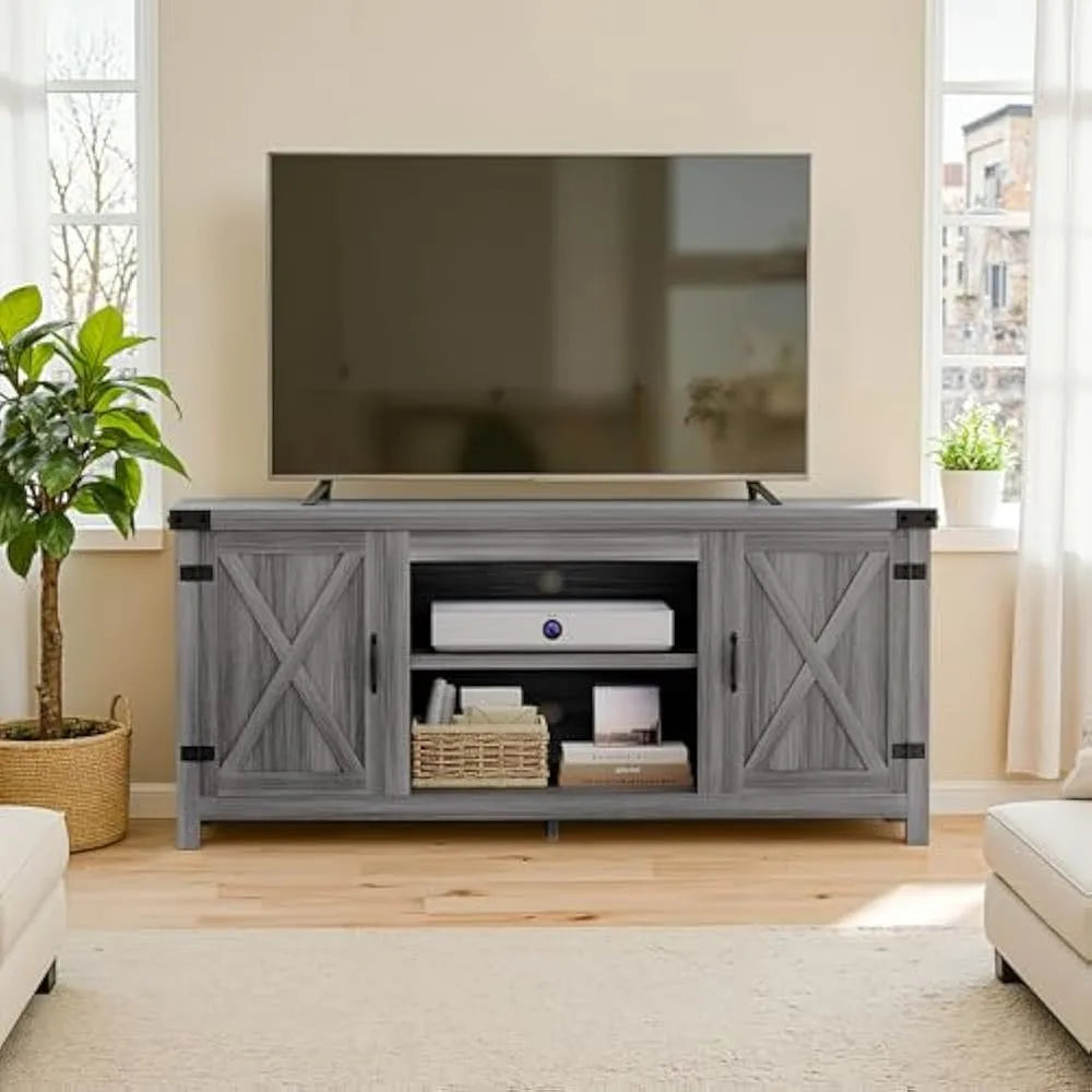 Tv stand with two barn doors and storage cabinets for televisions up to 65+ inch,entertainment center console table