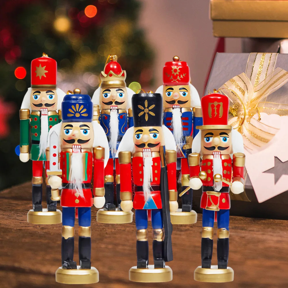 6 pcs christmas nutcracker ornament puppet party decor wooden soldier for tree