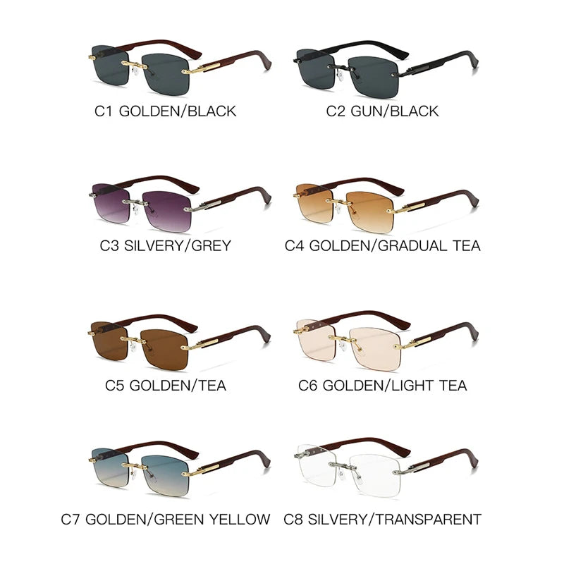 8pieces/set of sunglasses women fashion rectangle rimless sun glasses retro wooden frame eyewear outdoor wedding