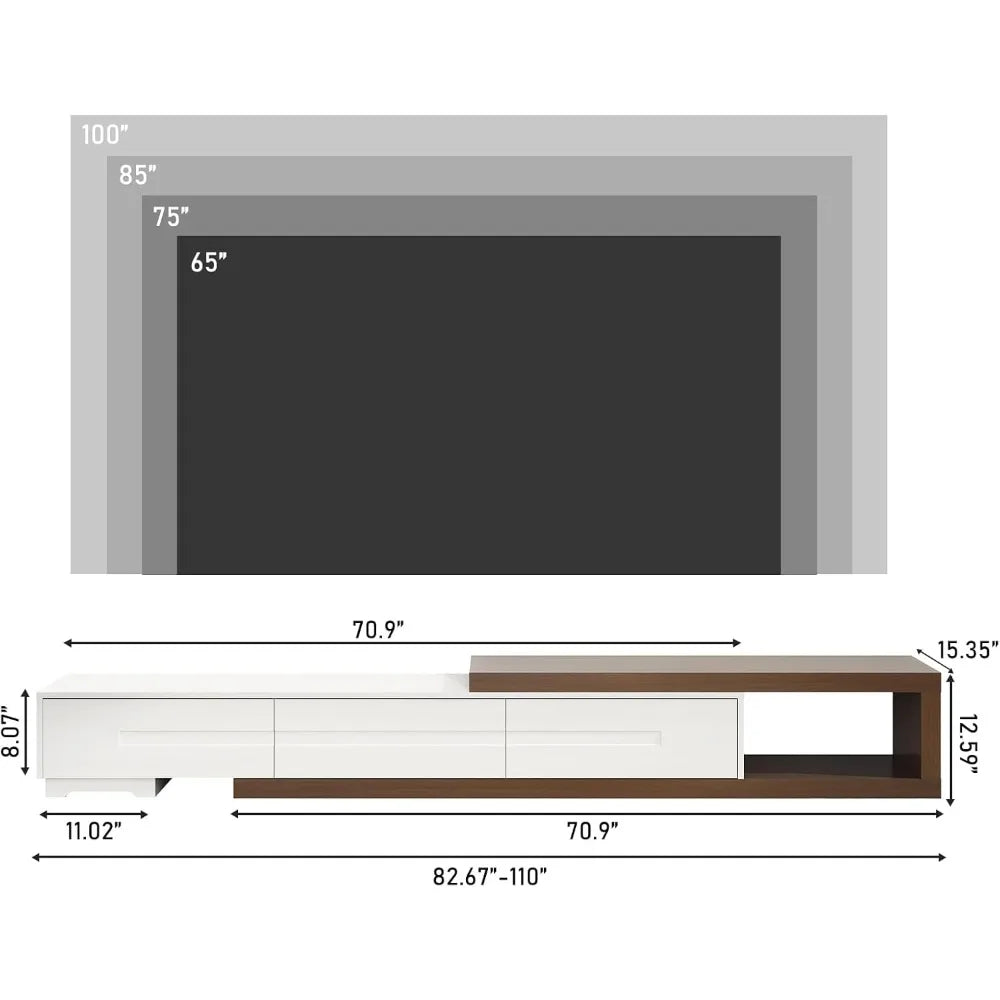 Extendable tv stand modern entertainment center for up to 120 inch wood reversible media console with 3 drawers livi