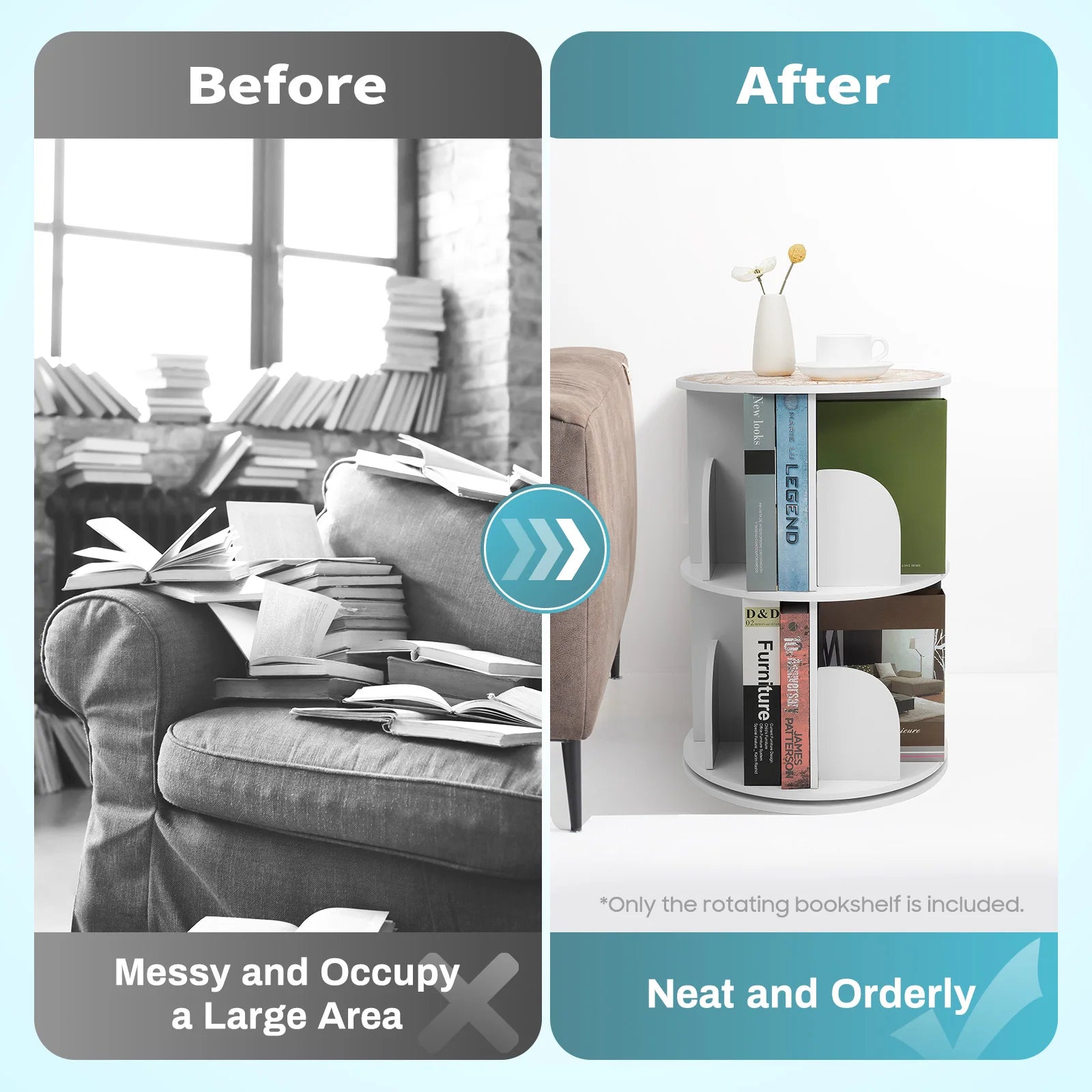 2-tier solid wood rotating bookshelf 360 display wooden spinning bookcase storage rack floor standing revolving tower