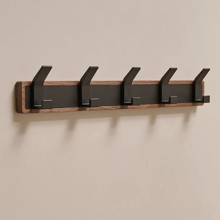 Bakala-black wood wall hook hanging coat rack for bathroom kitchen bedroom hallway clothes holder - 5 hooks