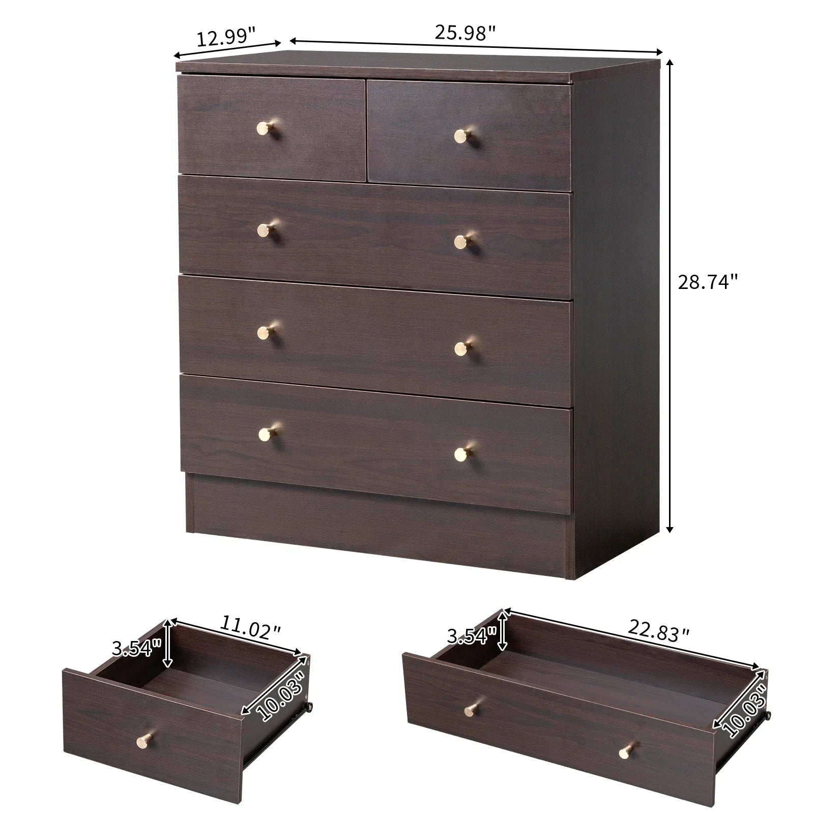 Modern simple 5-drawer dresser brown - white