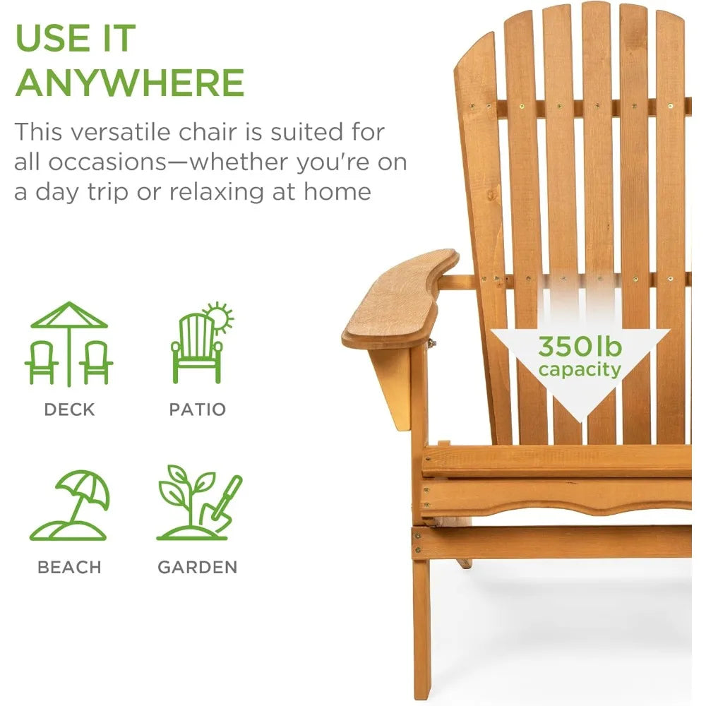 Folding adirondack chair outdoor wooden accent furniture fire pit lounge chairs for yard garden,