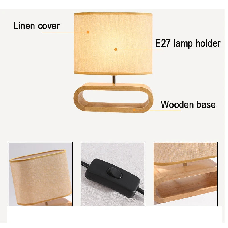Nordic wood base table lamp cloth lampshade lights for living room bedroom bedside reading fixture e27 indoor decor