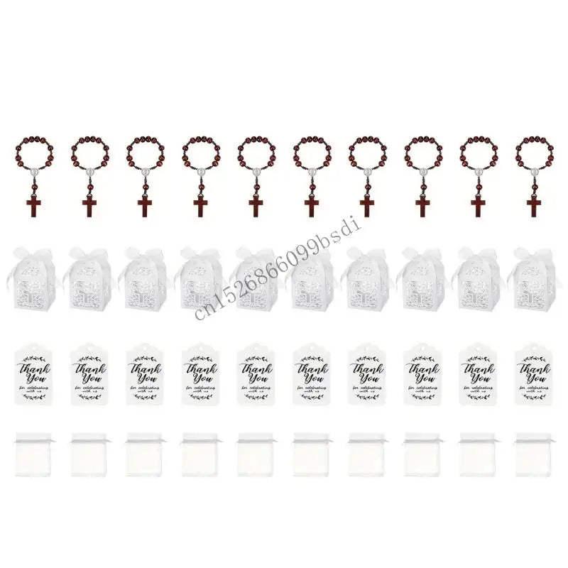 11ua natural crosses beads rosaries bracelets baptisms set for church event with decorative packaging accessories