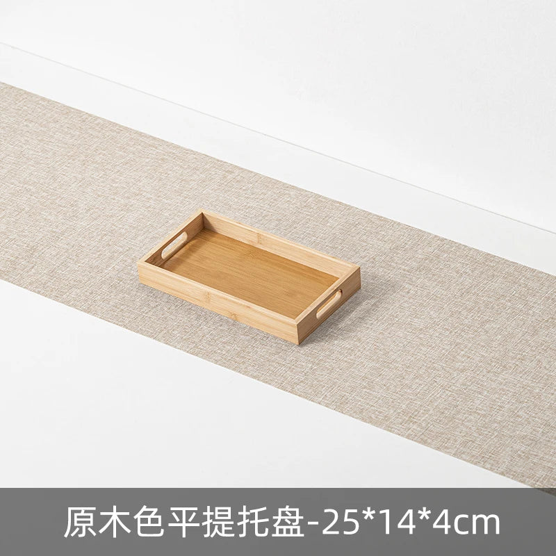 Large size rectangular bamboo wood tea tray display plate walnut color set cup storage handle home use japanese sle