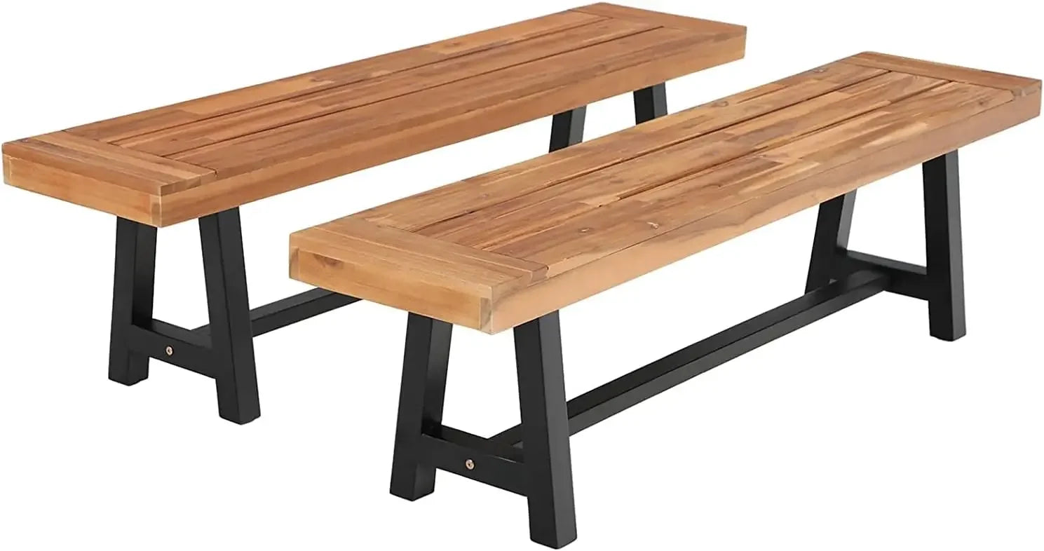Outdoor acacia wood bench 2 pieces 63’’ patio picnic supports 550lbs classic brown and black - united states - standard