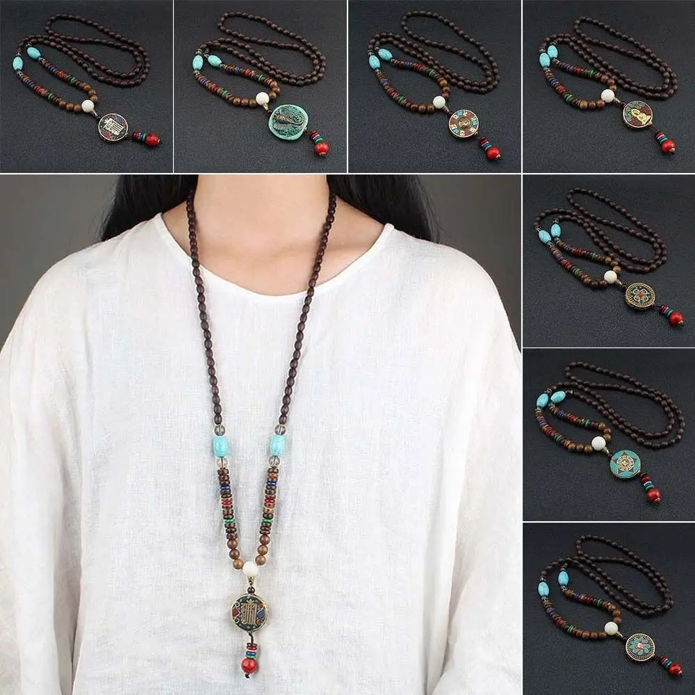 7 styles new handmade nepal buddhist mala bead elephant pendant necklace ethnic wooden long jewelry lucky