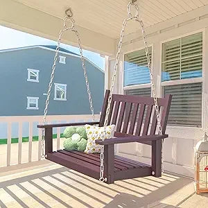 Patio wooden porch swing bench for courtyard & garden heavy duty 800 lbs chair with hanging chains outdoors yar