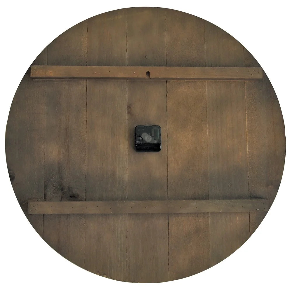 Rustic wall clock round analog wooden barn wood design large numbers home decor 24 inch hanging battery operated