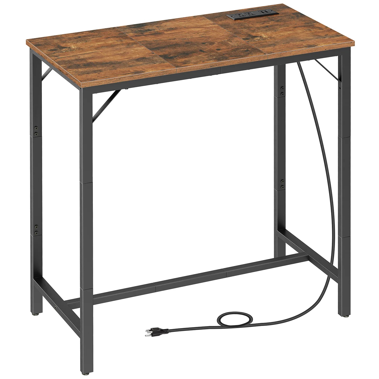 Hoobro bar table with charging station rectangular pub high top coffee counter narrow long dining - rustic brown