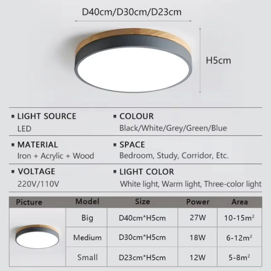 Macaron led ceiling light round wooden bottom home bedroom balcony study children’s room indoor decorceiling lamp