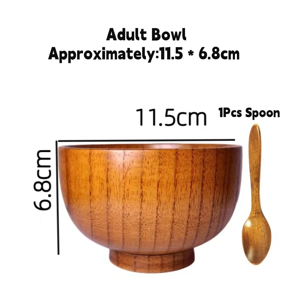 Japanese style jujube wood bowls,with wooden spoon,round rice bowls,restaurant noodles bowls,fruit salad bowls oup