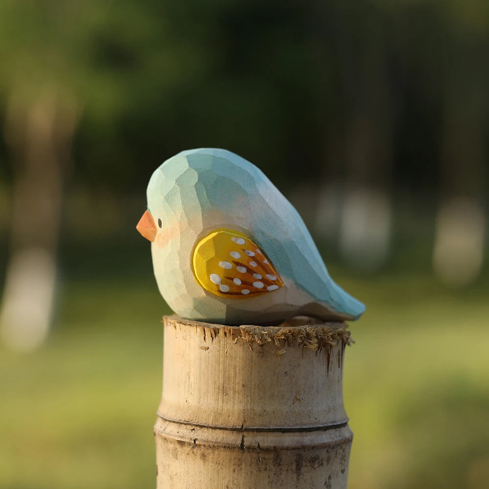 Handcrafted wood carving bird statue retro sparrow figurines small animal sculpture for living room bedroom christmas