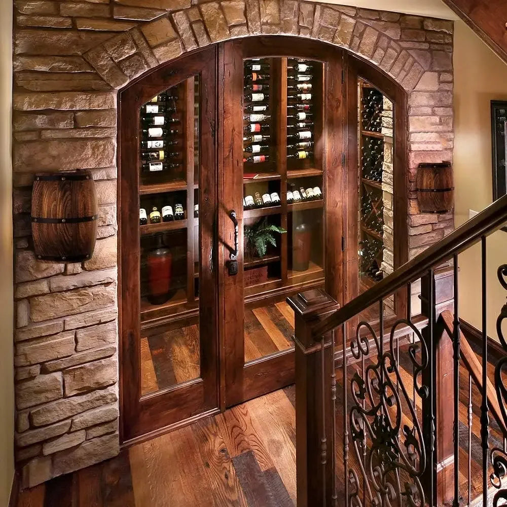 Newrays antique 2 pack wood wine barrel wall sconce lighting fixture up and down indoor lamps for bar area steampunk