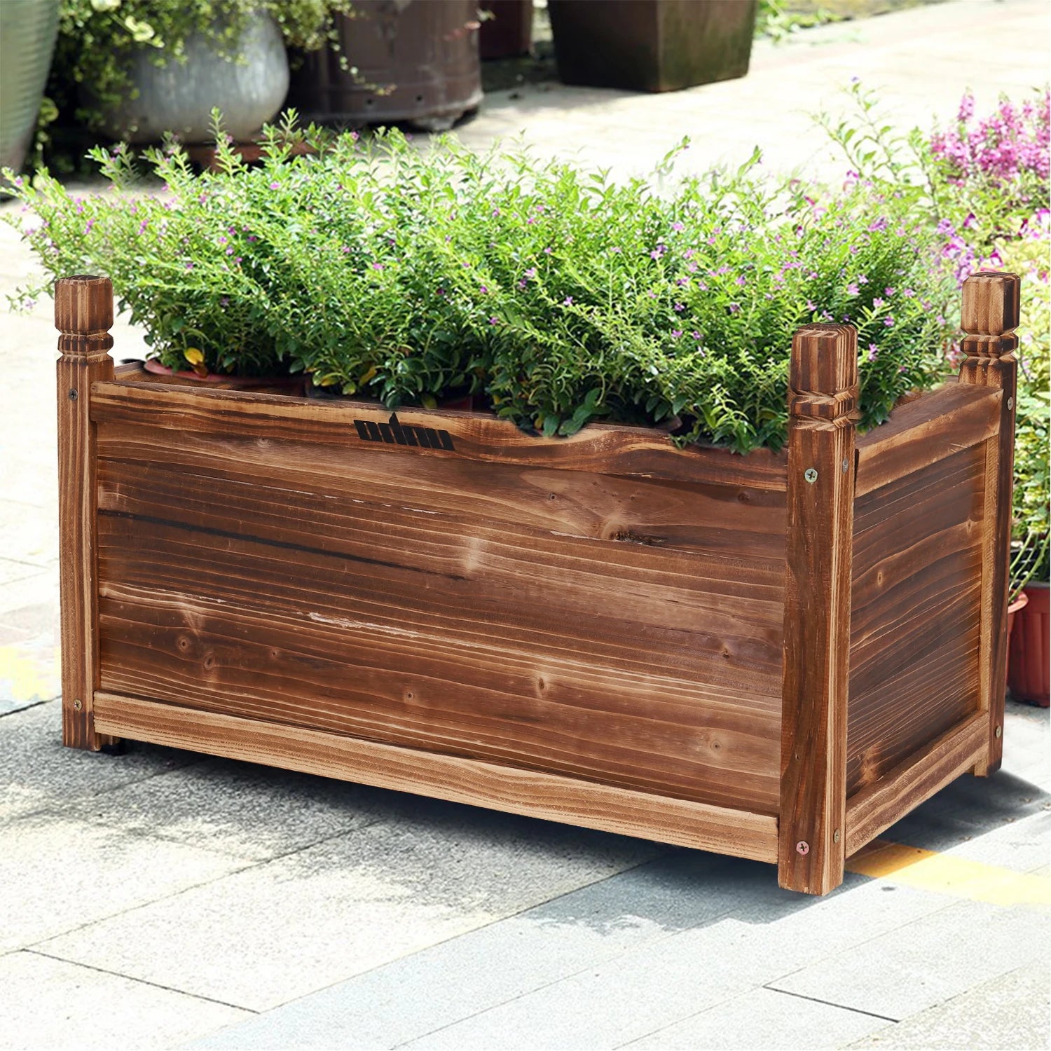 Wood planter box outdoor raised beds garden large patio containers for flowers vegetables