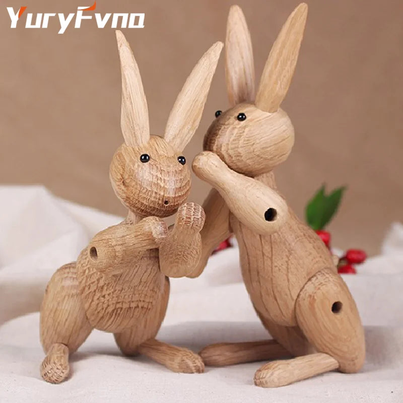Yuryfvna nordic danish wood carving miss rabbit statue joint puppet decoration home living room decor accessories
