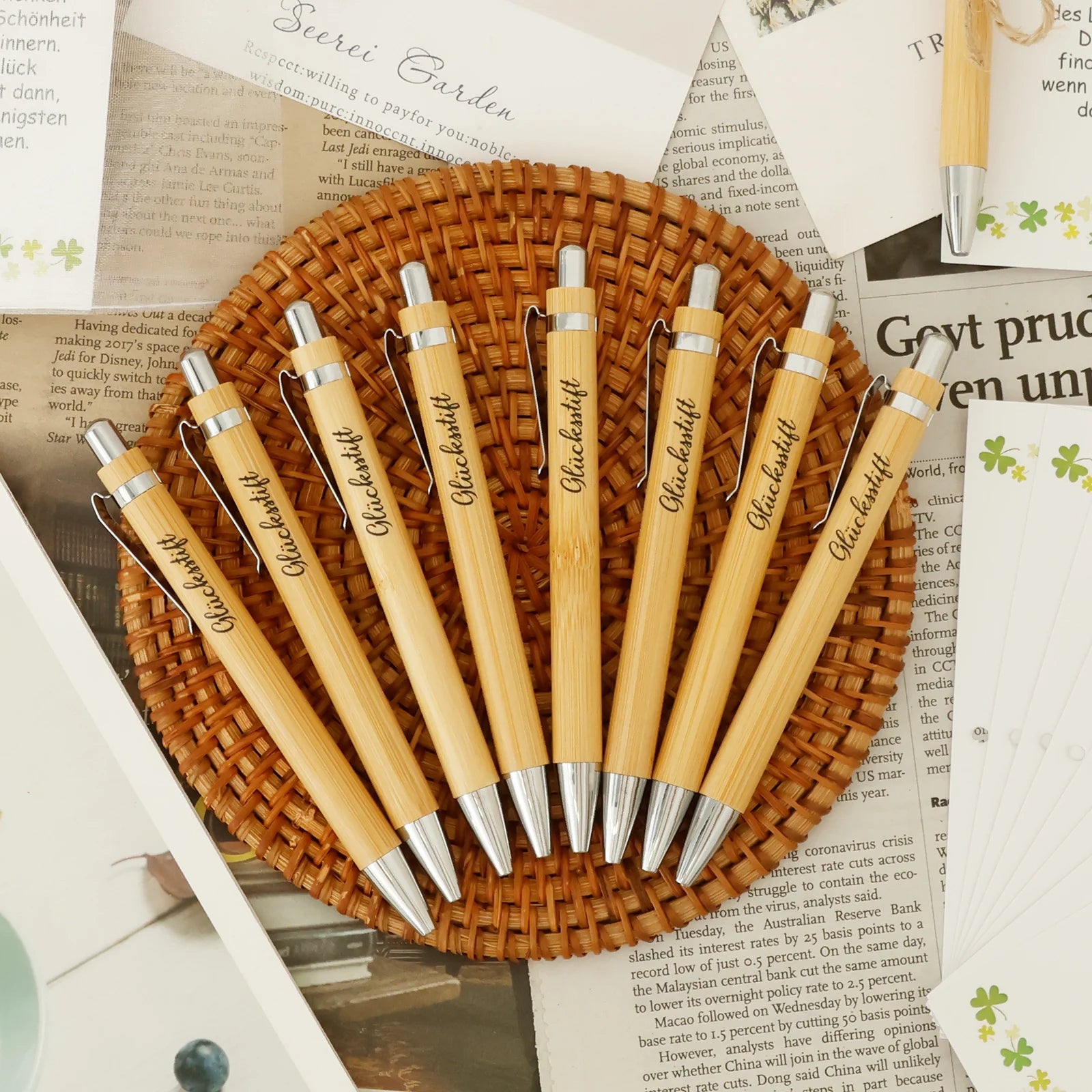 24 sets employee appreciation pen bamboo thank you with hemp rope paper card and clear gauze bag for coworker staff