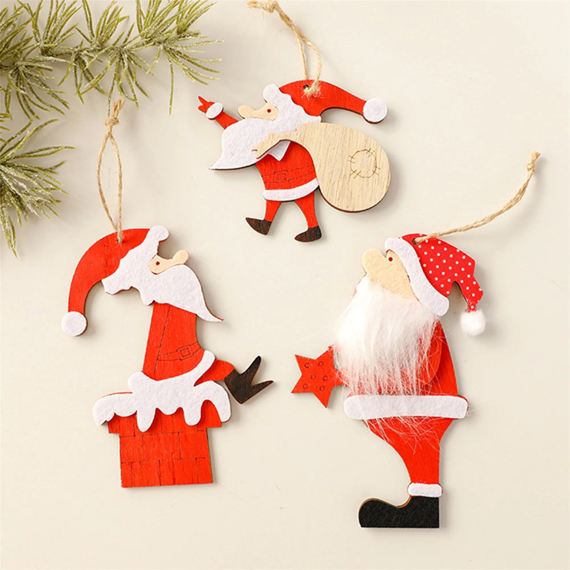 3pcs christmas santa ornaments wooden tree hanging decorations for home holiday party - red / 9cm 15cm / united states