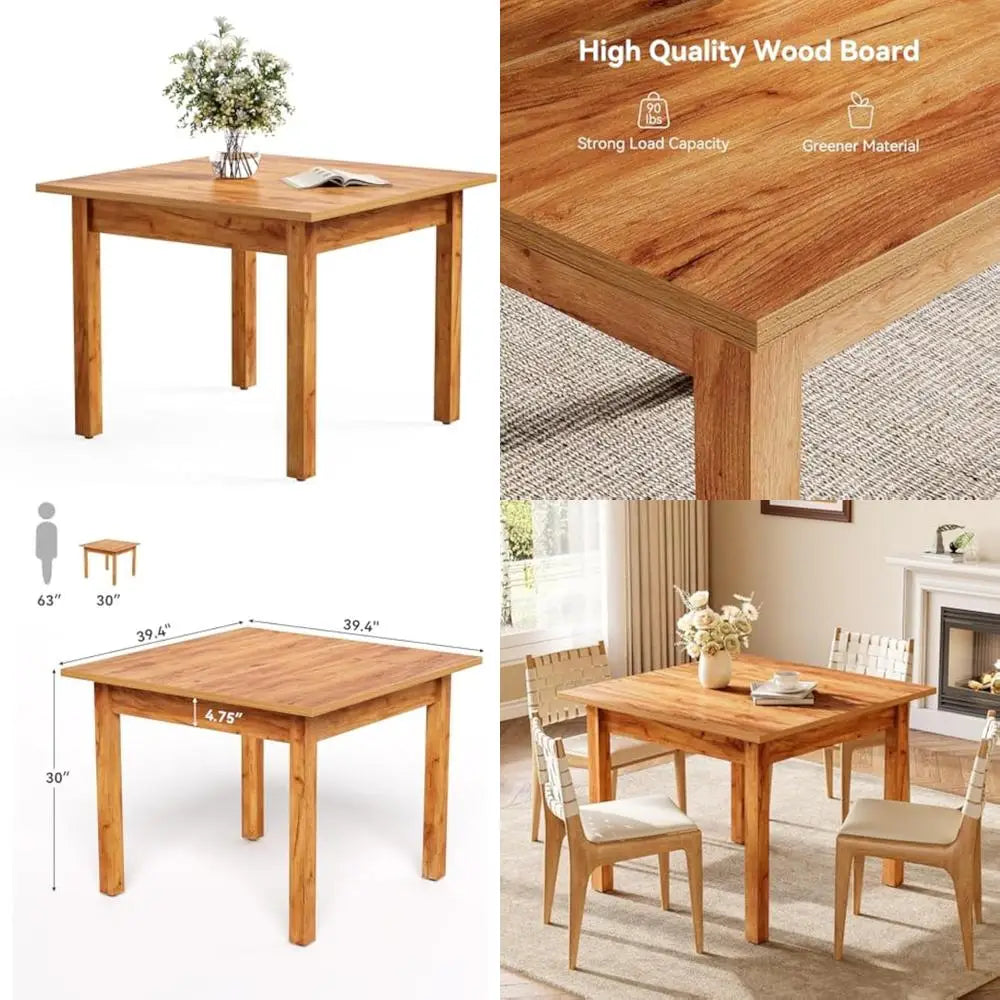 Modern brown wooden 39’’ square dining table for 4 small kitchen dinner ideal living room - united states
