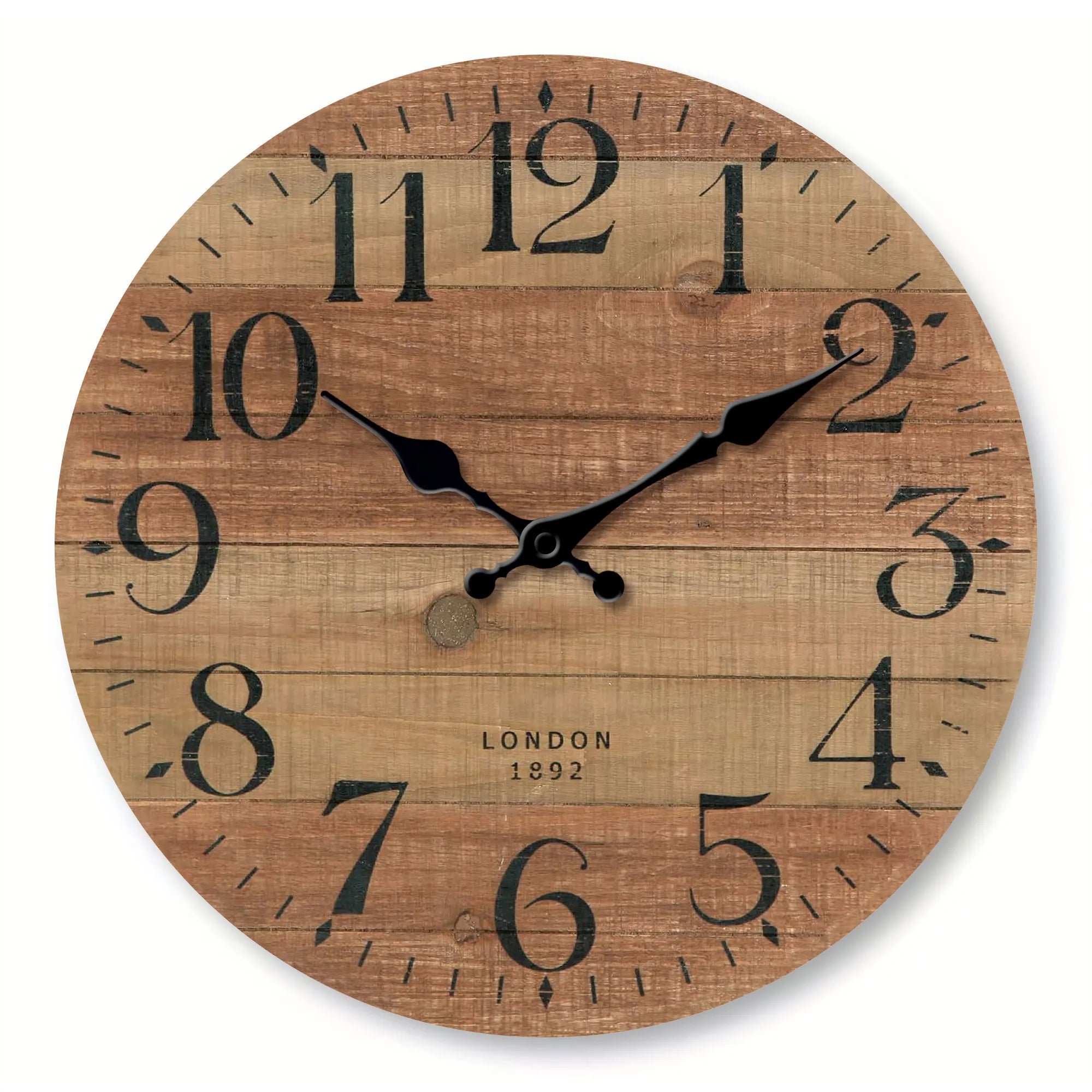 Retro brown wood textured pattern wall clock round wooden silent suitable for living room bedroom decor classic h