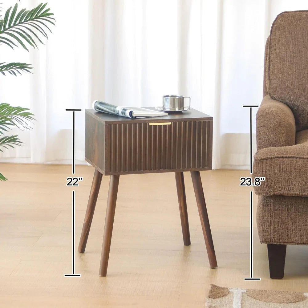 Mid century modern nightstand small end tables living room accent bedside table with drawer for bedroom and space rusti