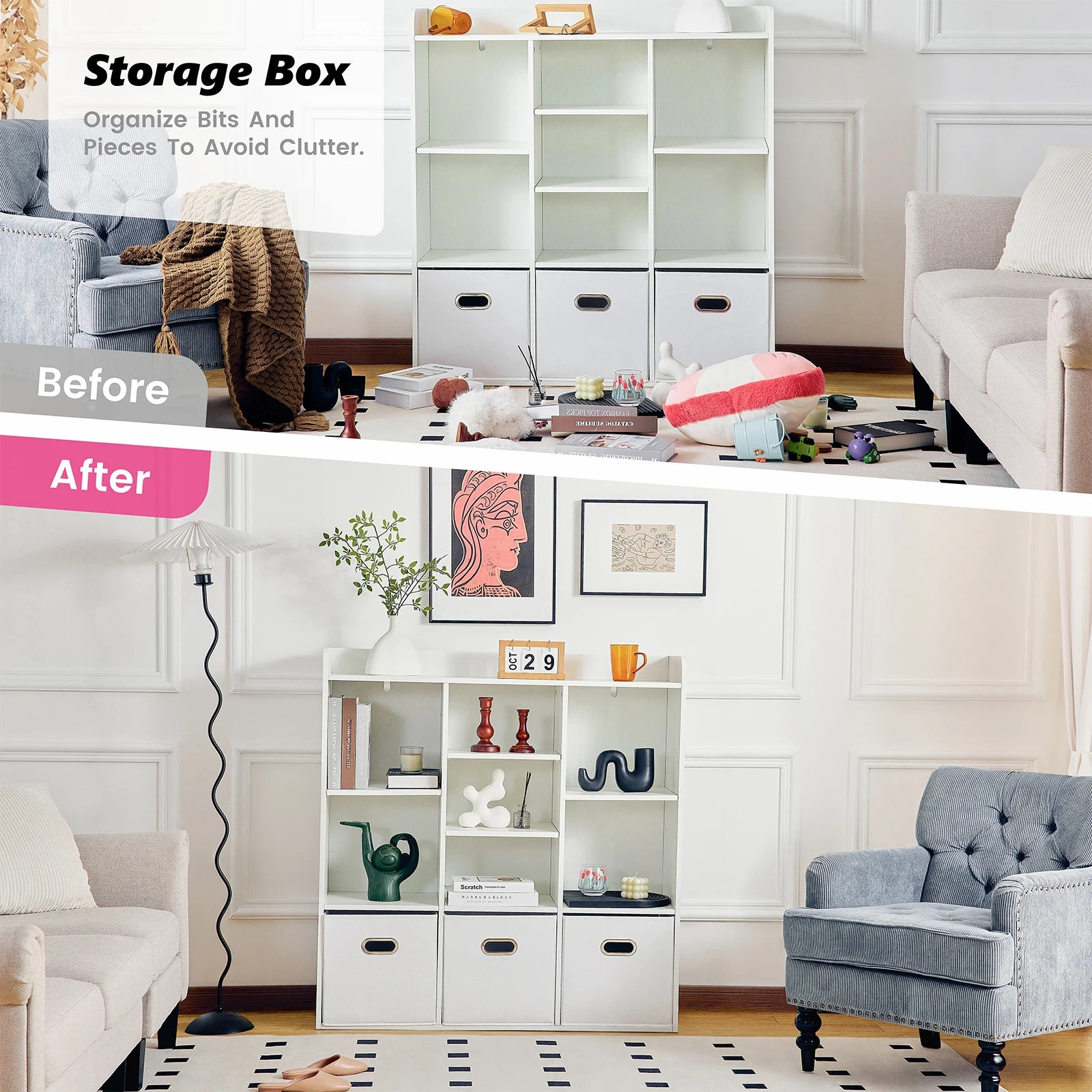 Redlife 7 cubes organizer wooden cube bookcase w/ 3 tier open shelf cabinet sorted storage bookshelf for home office