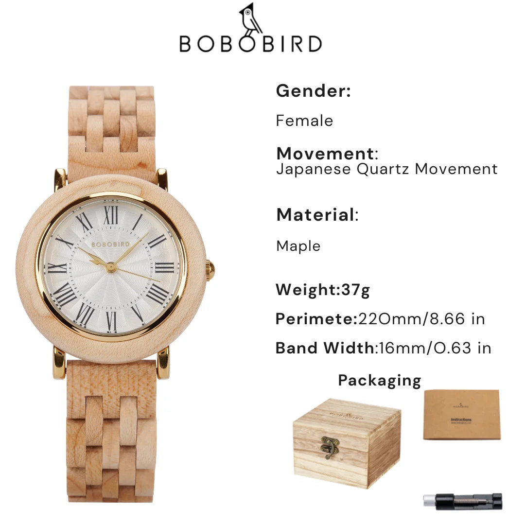Bobo bird women’s wooden watch 2025 new elegant quartz wristwatch for ladies and girl natural wood timepiece gift