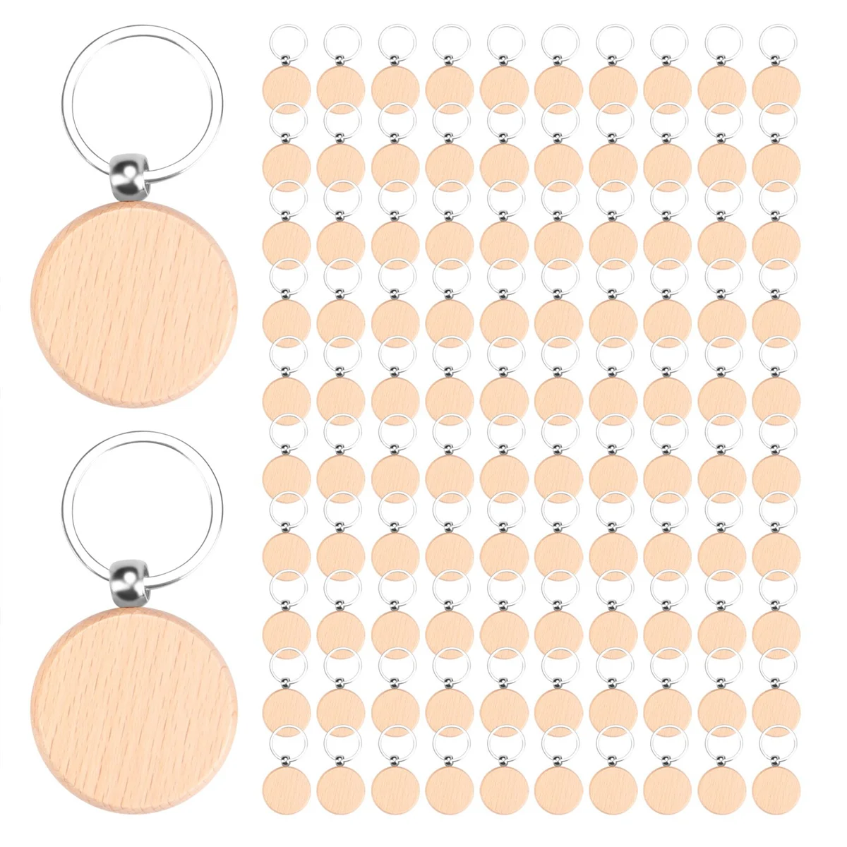 100pieces wooden keychain blanks bulk round wood engraving unfinished key ring tag b - chain