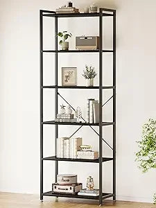 Book shelf 6 tier tall bookshelf modern wood bookcase shelves for bedroom industrial display living room home offi