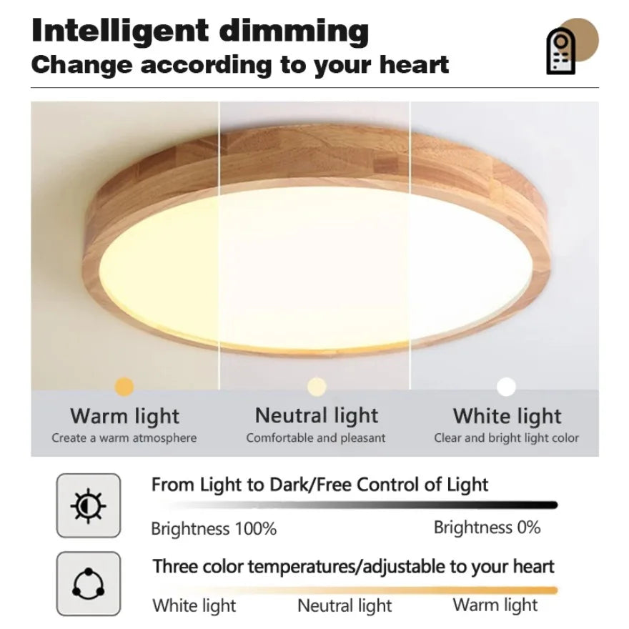 Nordic solid wood led ceiling light round grain lighting lamps kitchen living room bedroom indoor home decor lamp