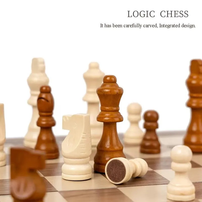 Magnetic wooden folding chess set for adults and kids felted game board interior storage family gift 29cm * - 29cm