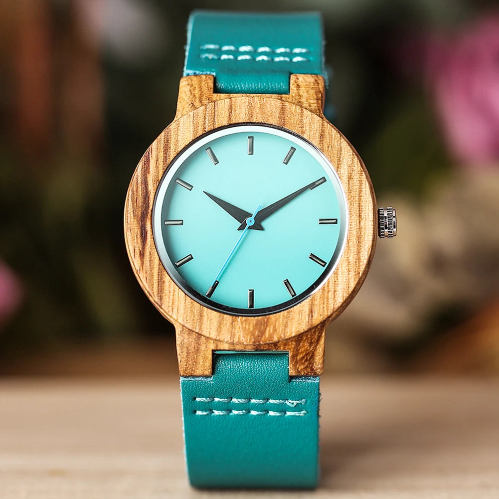 Minimalist scale blue dial quartz wood watches for men women couple styles genuine leather lover’s wristwatches