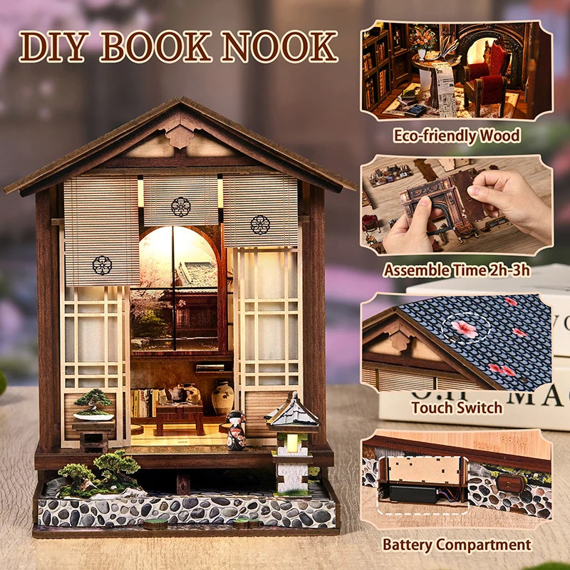 New moss lamp & garden diy wooden bookend 3d puzzle - hand assembly miniature house model home decor christmas black