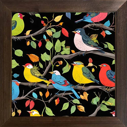 A cartoon-painted bird cool picture case with a wooden frame and oil painting that can be used for classroom festival