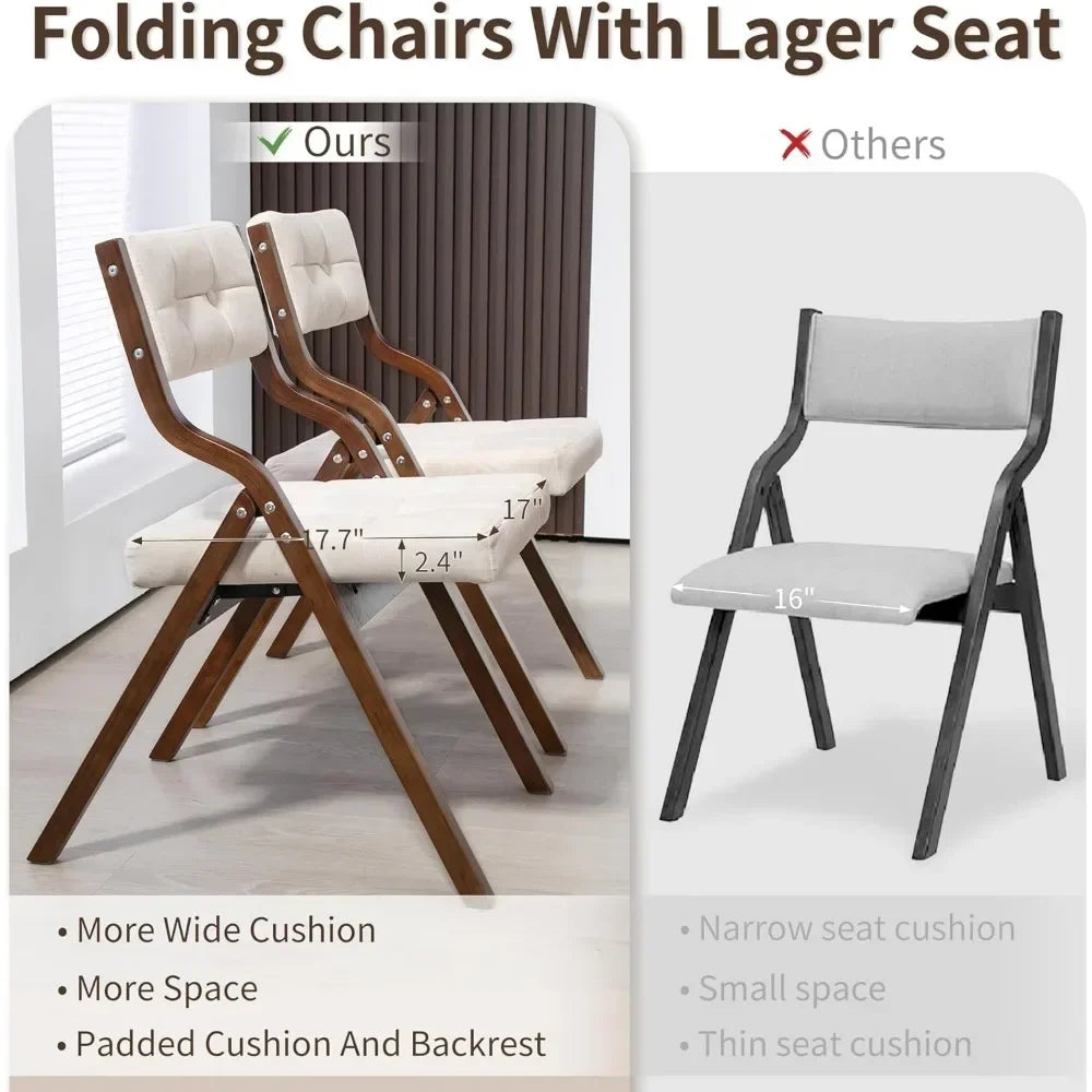 Folding chairs with cushion wooden padded 2 pack portable and assembled dining chair for guests