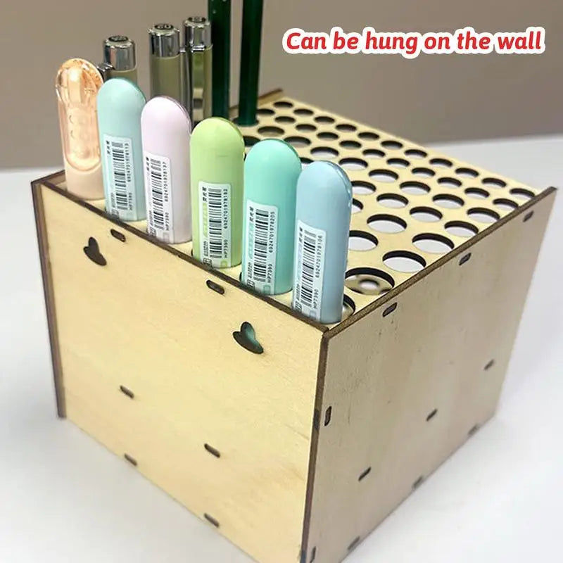 67 holes paintbrush holder stand wooden paint brush desk organizer wall mounted makeup shelf for painting supplies