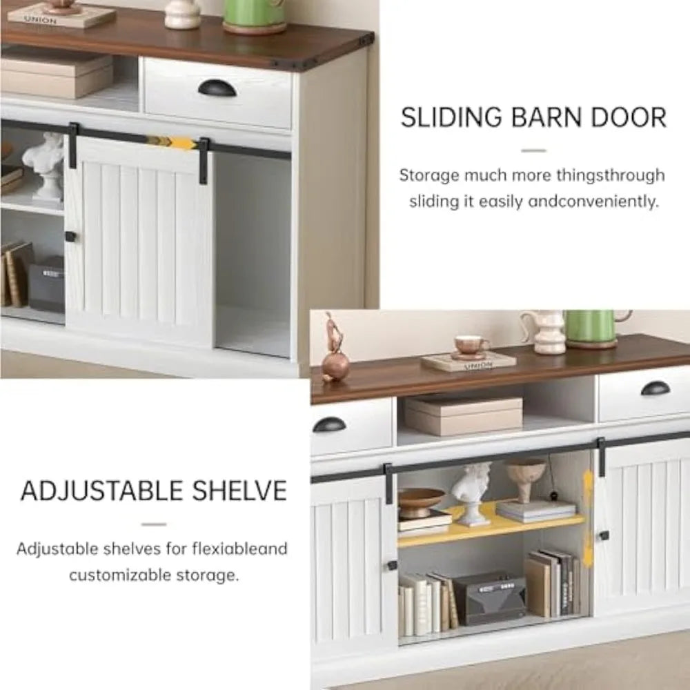 ’65 inch tv coastal style stand with mid-century wood entertainment center and storage cabinets’ - white / united states