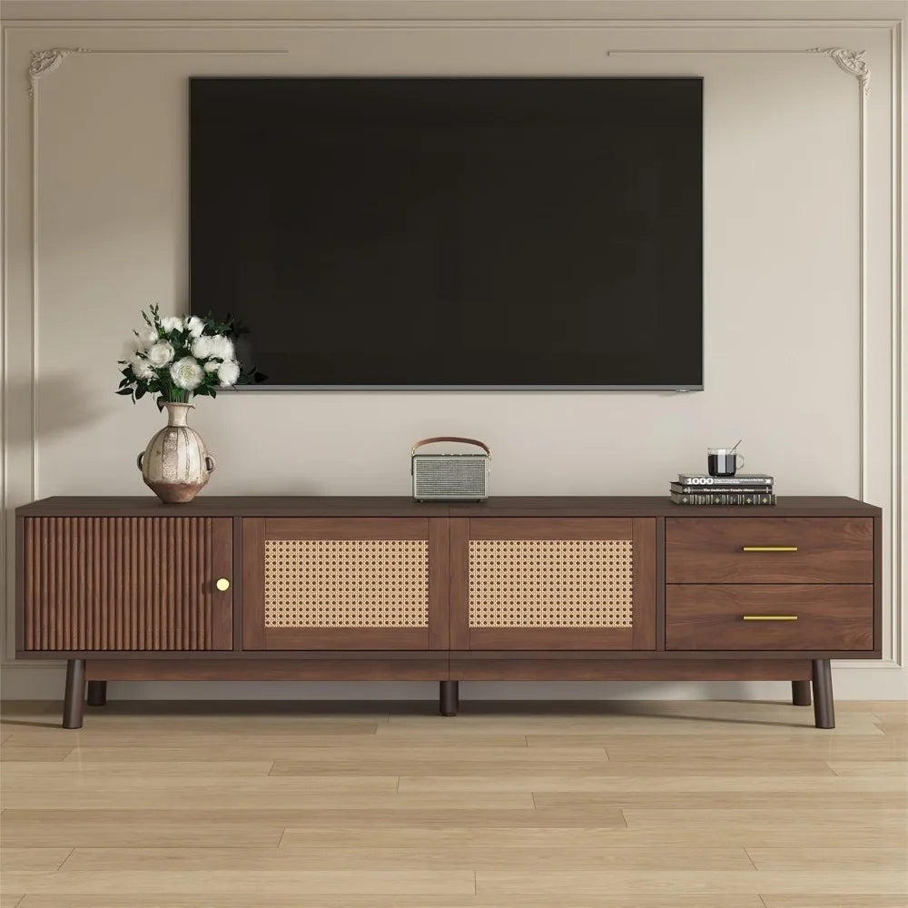 Brown tv stand with storage walnut for 63’’ tvs up to 80 inch,mid-century modern television power - united states