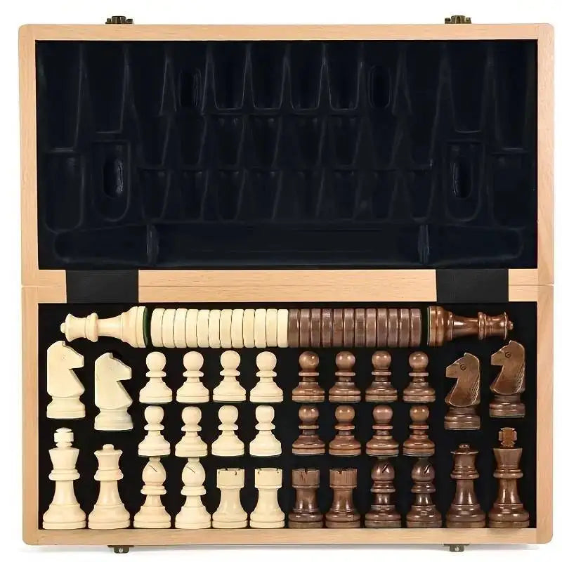 Large size wooden chess and checkers 39 * 2.5cm/15 0.98inch with weighted pieces -2 extra queens -24 - chess