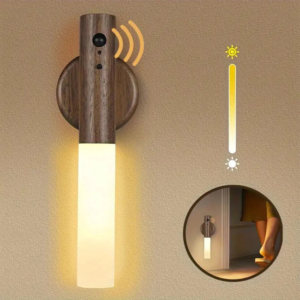 Rechargeable wall sconces magnetic lightsnight light motion sensor night lights wooden lighting for bedroom stair