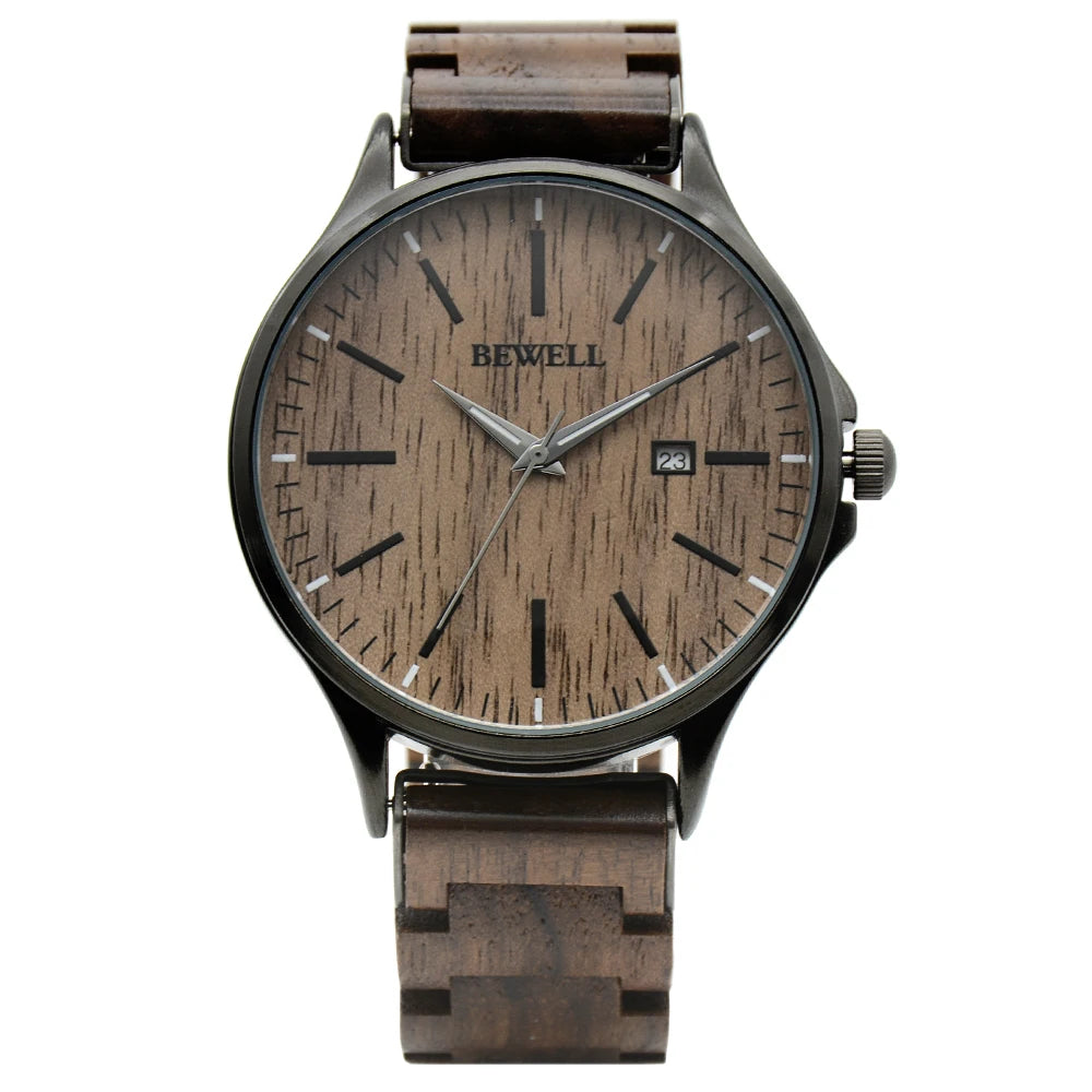 Men’s handmade wooden wrist watch fashion minimalist slim analog quartz for men - 199a