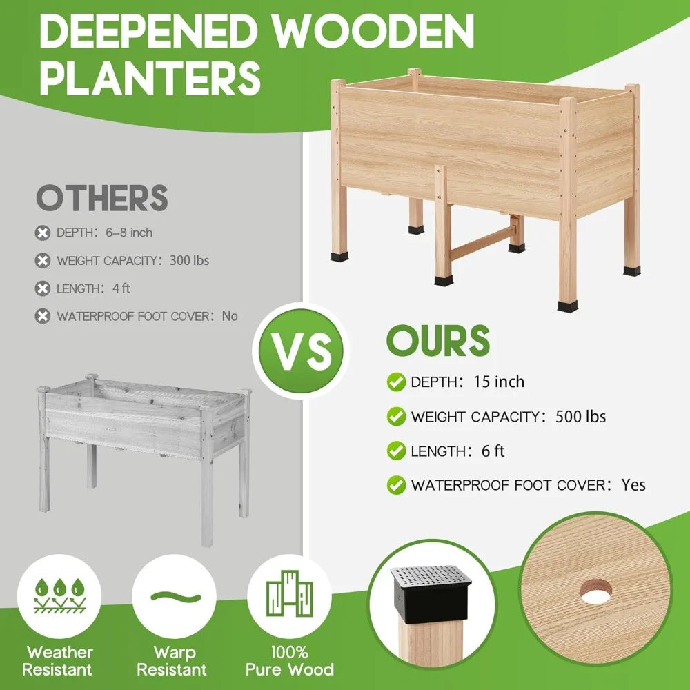 Specraft 8x2 ft raised garden bed featuring legs drainage holes ideal for vegetables flowers elevated wood planter box