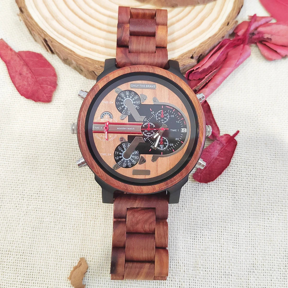 Men’s large dial wood watch fashion timepieces chronograph wooden quartz wrist watches for men thanksgiving day