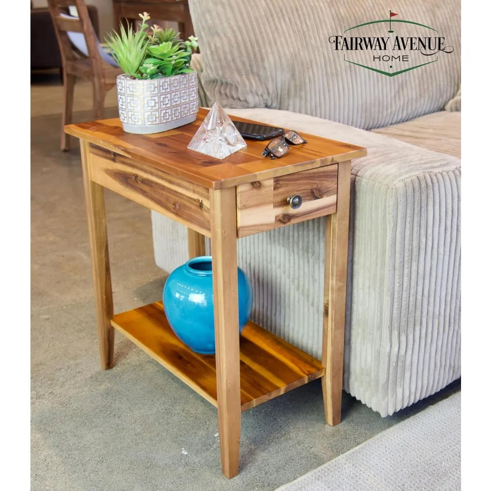 2-tier solid acacia recliner table w/drawer